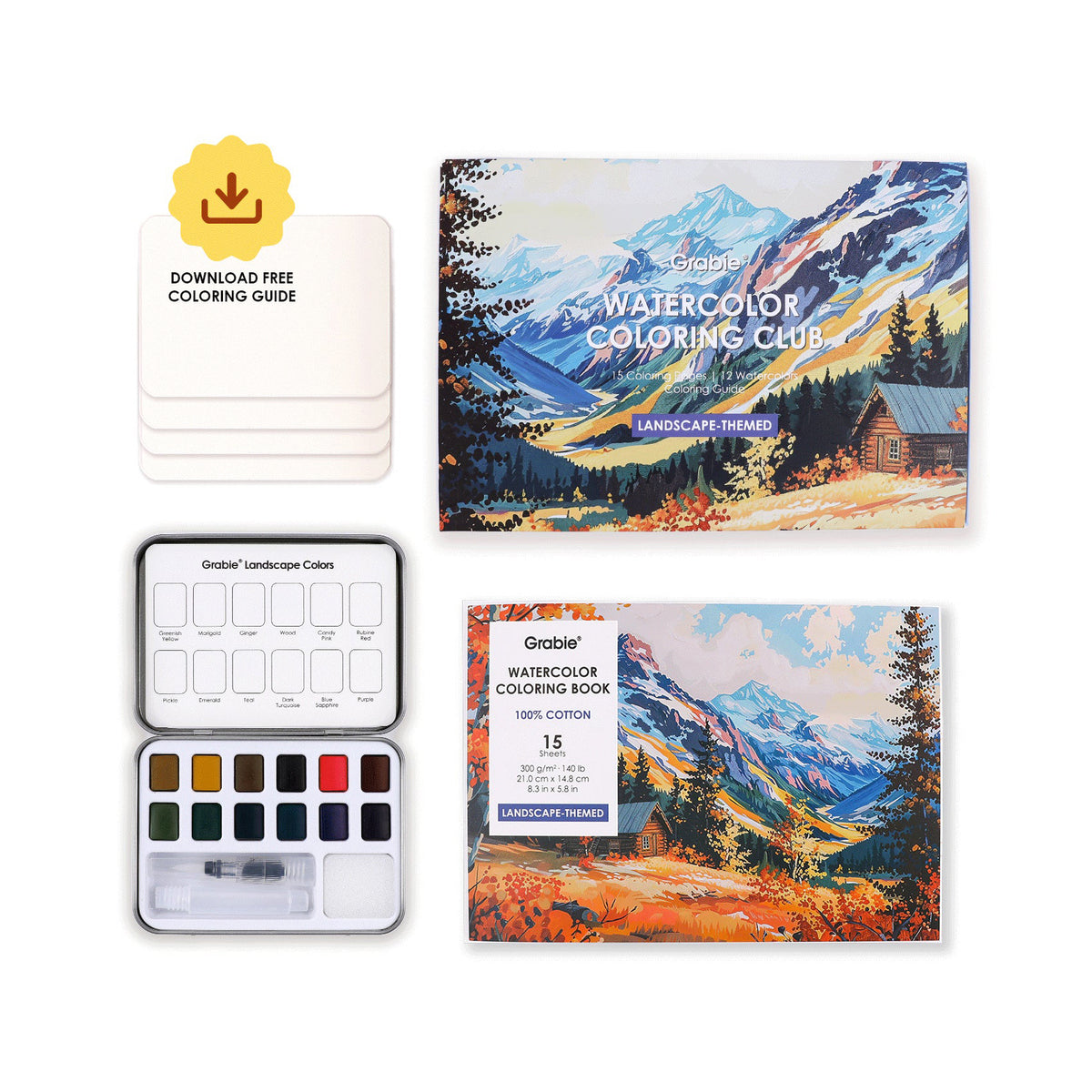 Watercolor Coloring Kit - Landscape