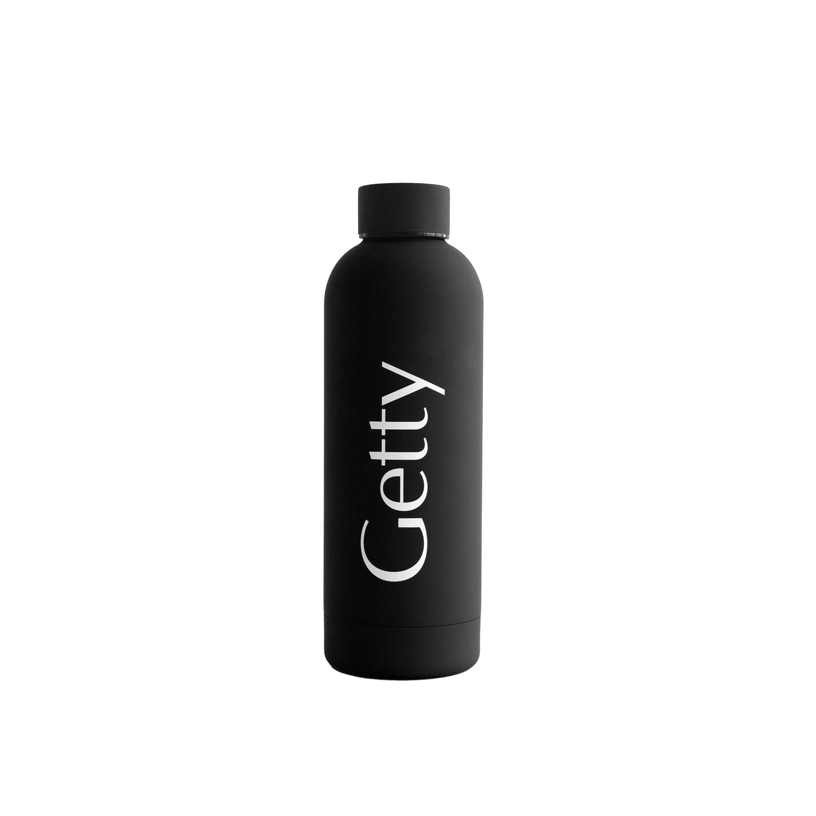 Black bottle with 'Getty' branding on a white background