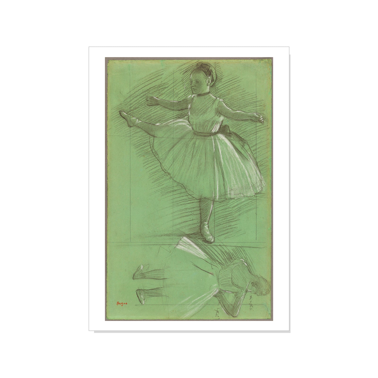 Artistic depiction of a dancer in a green frame on a white background