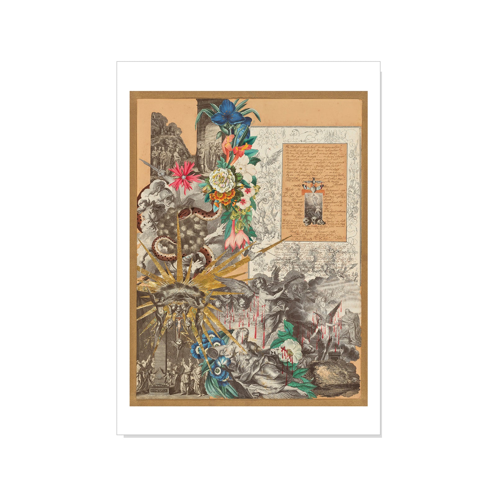 Collage art with vintage elements and nature-themed illustrations on a beige background