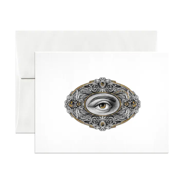 Decorative card with an eye design on a white background