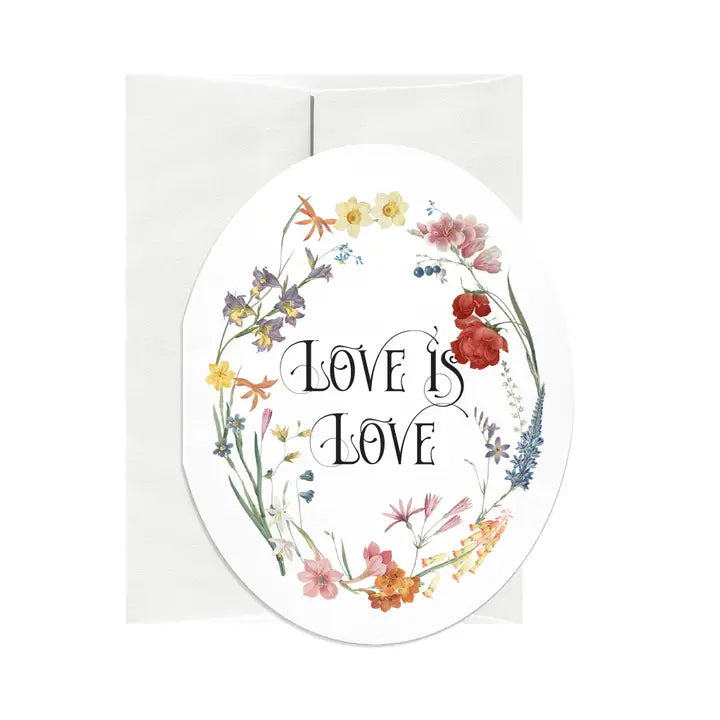Card with floral design and 'Love is Love' text on a white background