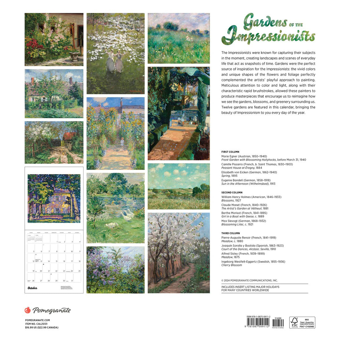 Wall Calendar 2025 - Gardens of the Impressionists