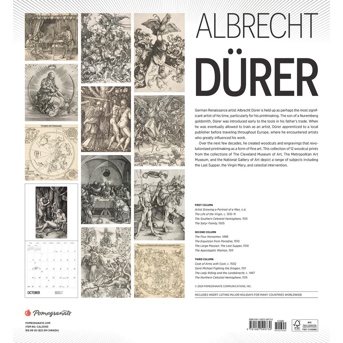 Wall Calendar 2025 - Albrecht Dürer