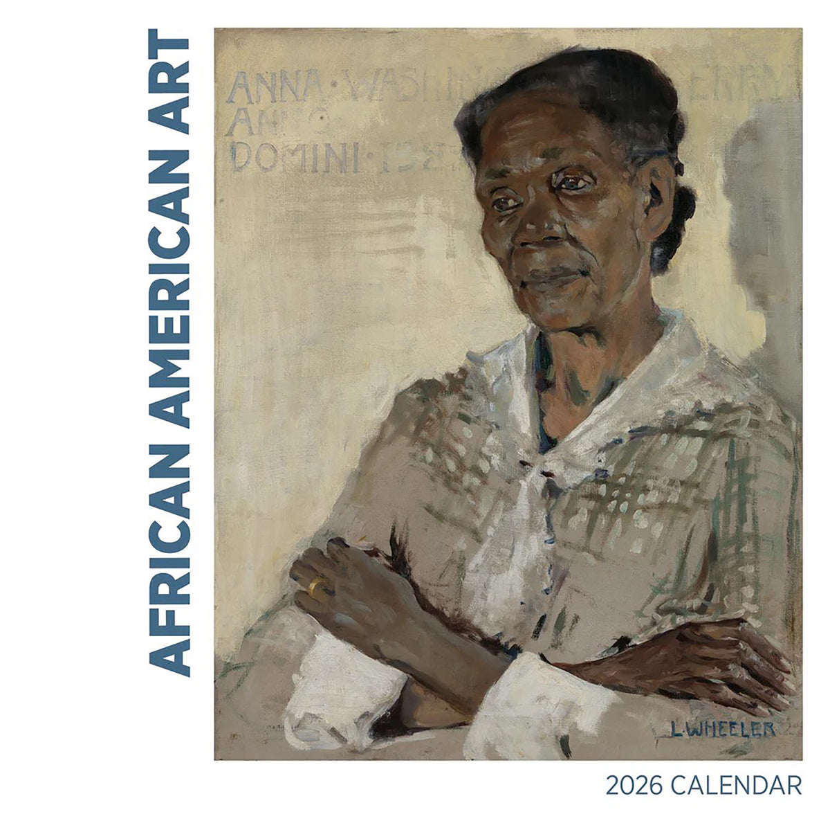 2026 calendar cover featuring a painting of an African American woman with &#39;African American Art&#39; text on the side.