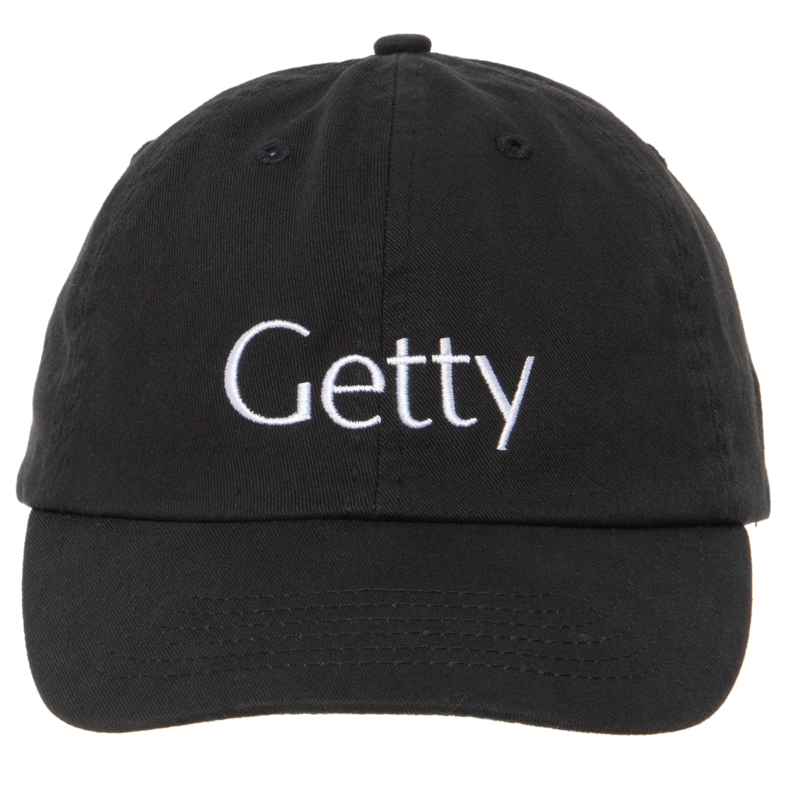 A black baseball cap with the white text 'Getty' embroidered on the front.