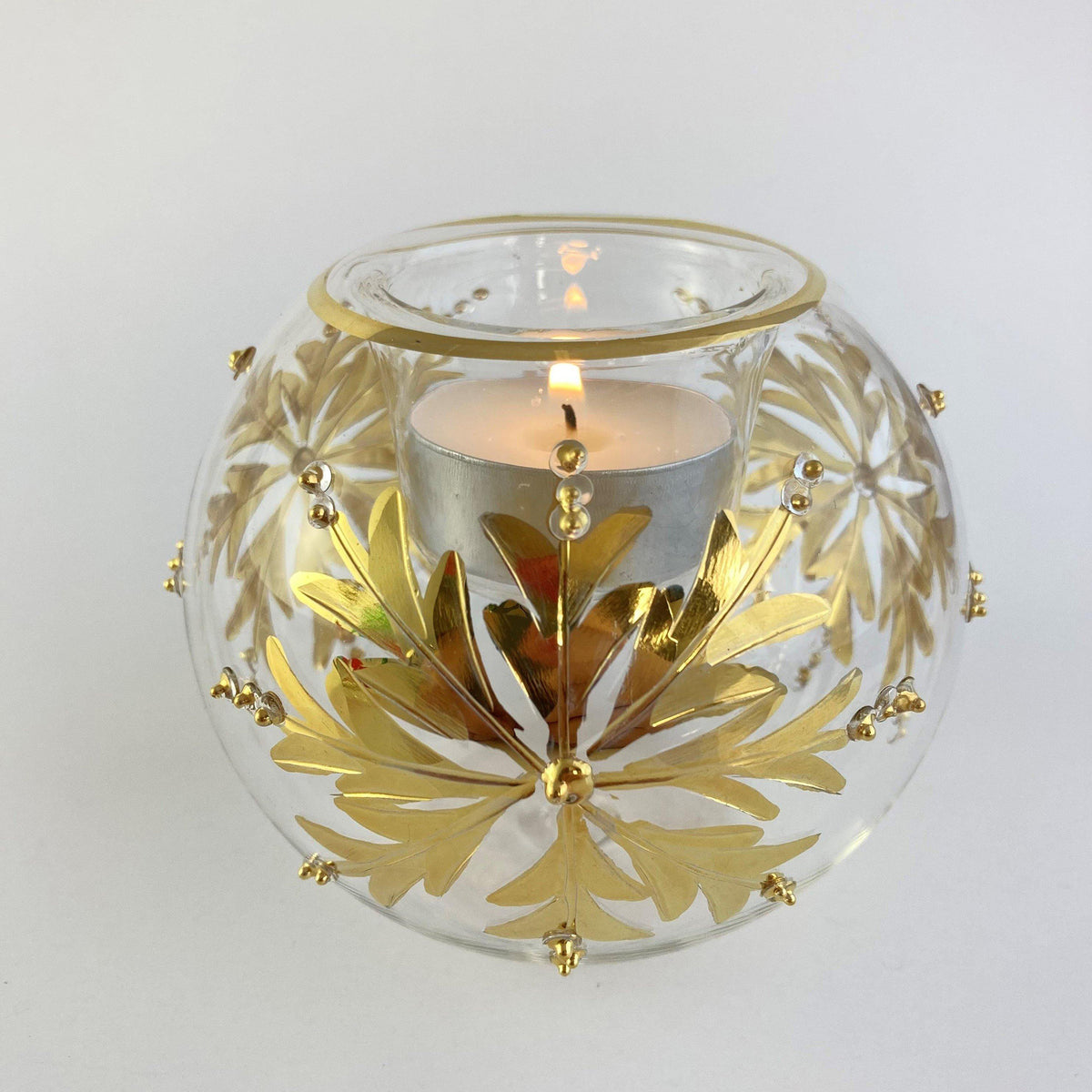 Blown Glass Candle Holder - Gold Snowflake
