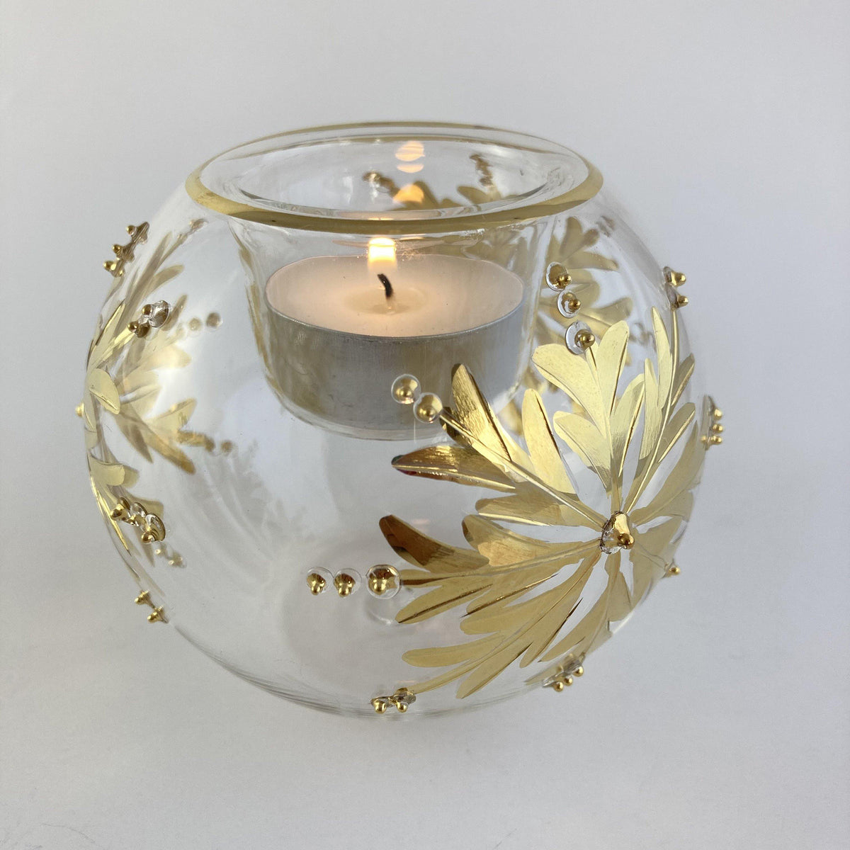 Blown Glass Candle Holder - Gold Snowflake