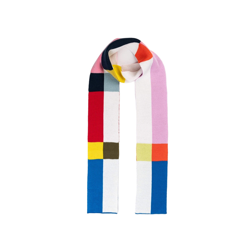 Colorful scarf with geometric pattern on a white background