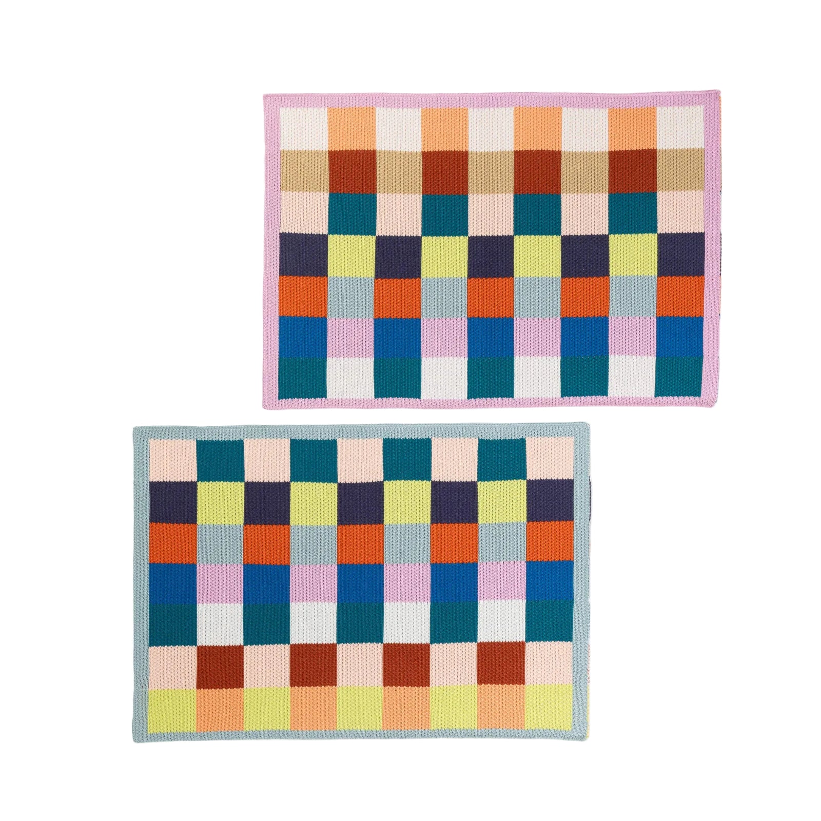 Set of colorful checkered placemats on a white background