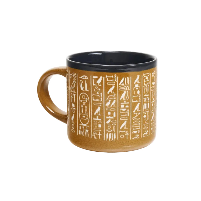 Mug with hieroglyphic designs on a white background