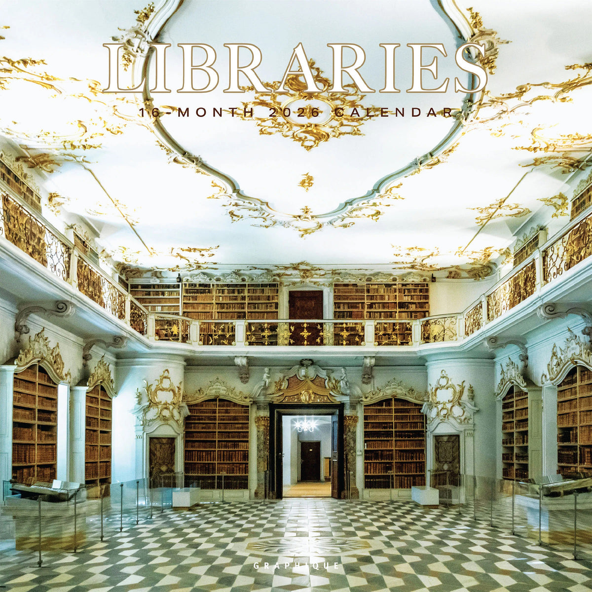 Decorative calendar cover with an ornate library interior.