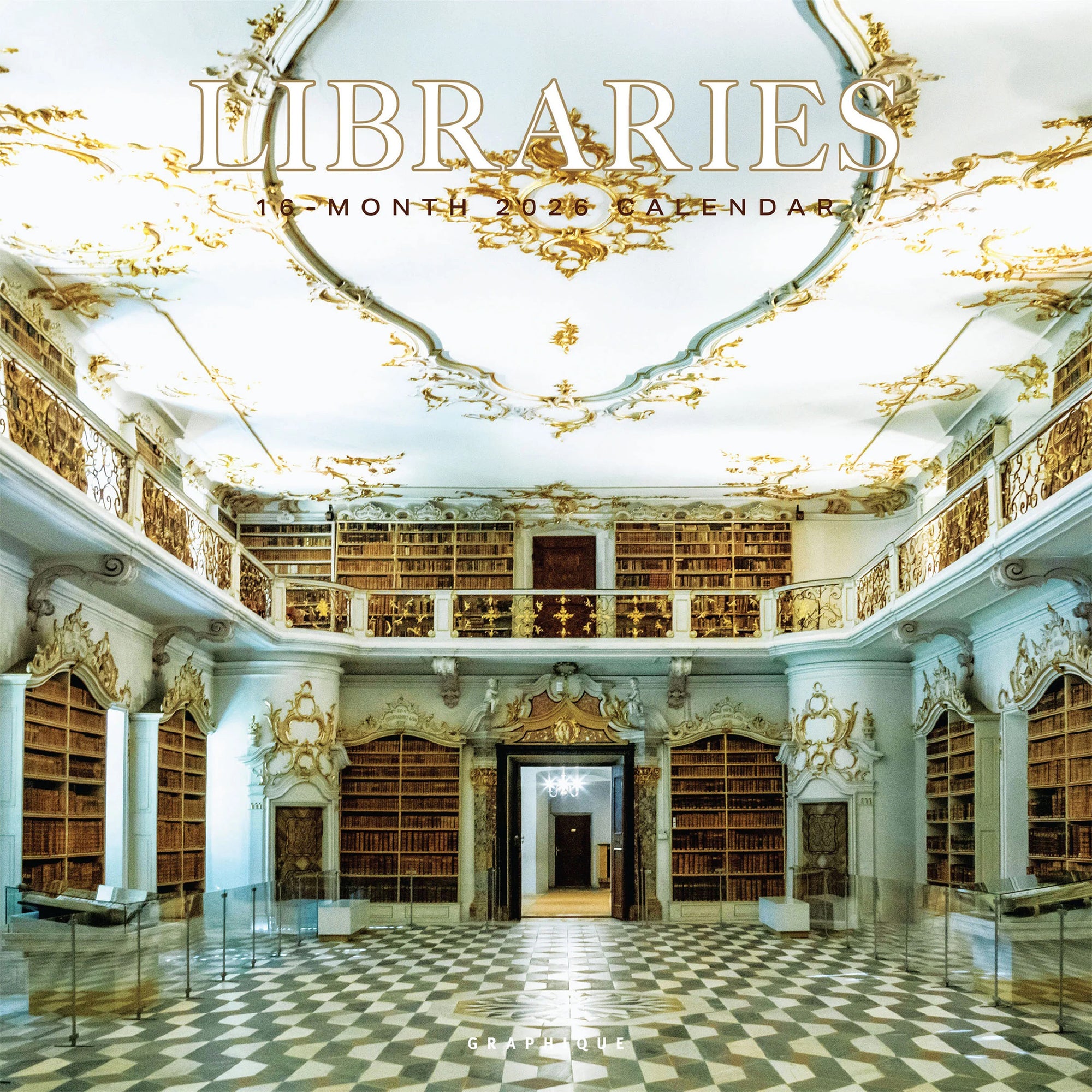Decorative calendar cover with an ornate library interior.