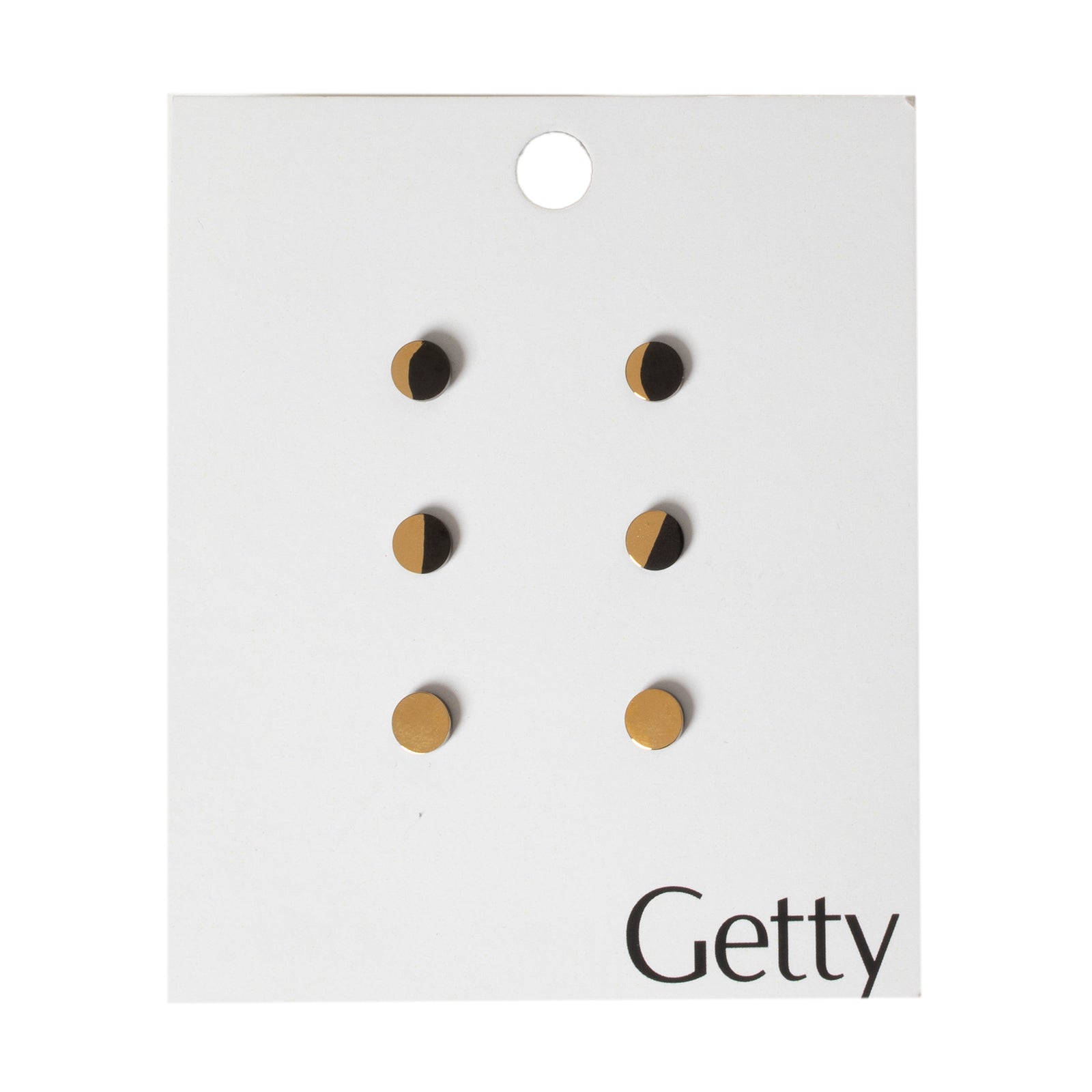 Set of earrings on a 'Getty' branded card