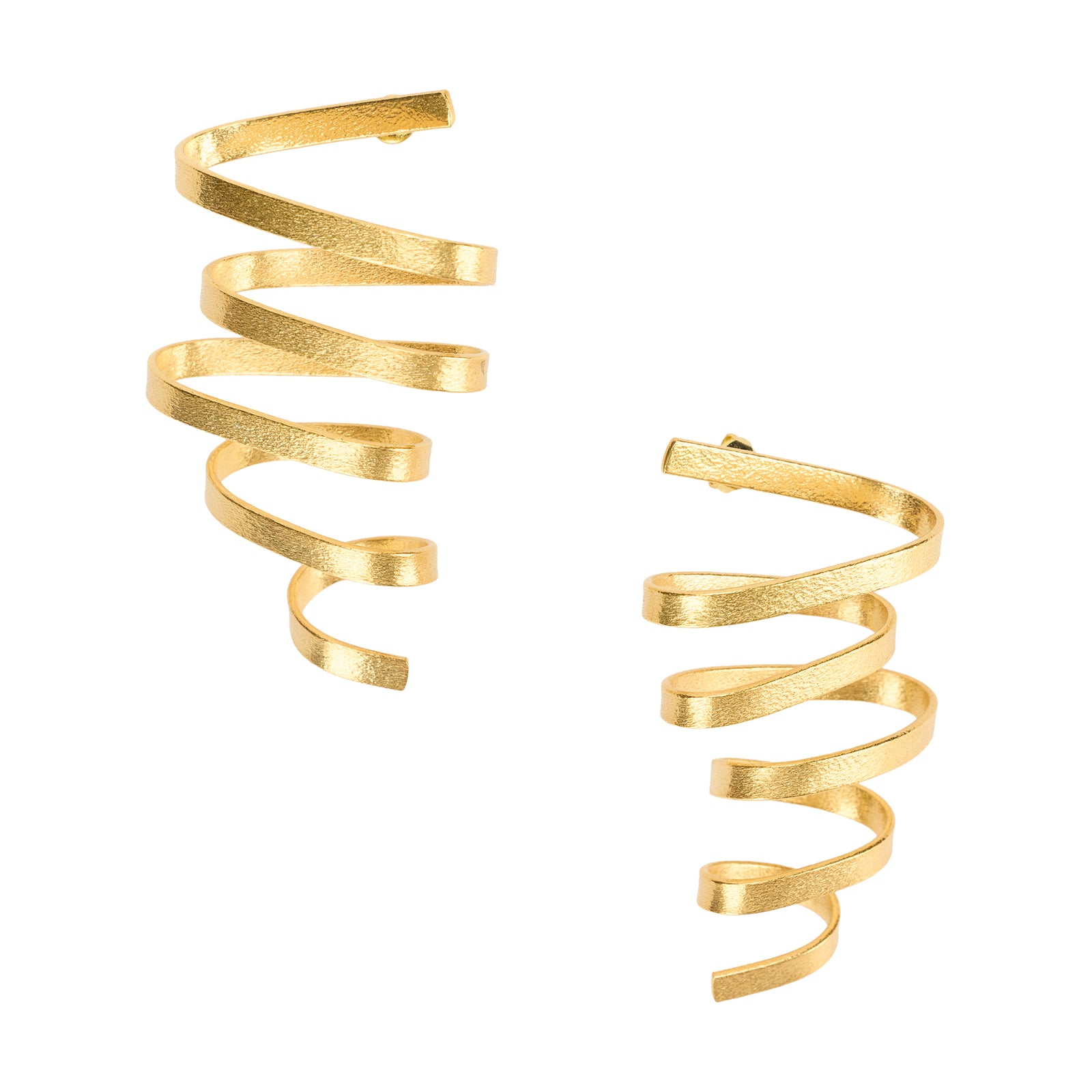 Gold spiral earrings on a white background