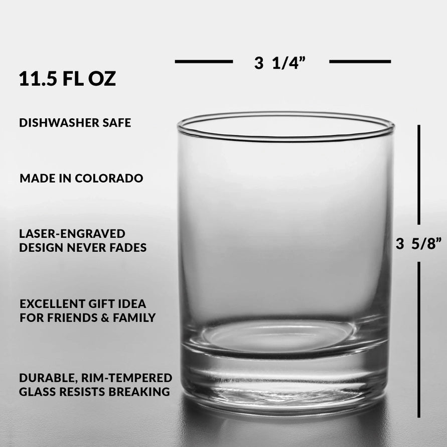 Clear glass with measurements and features on a white background