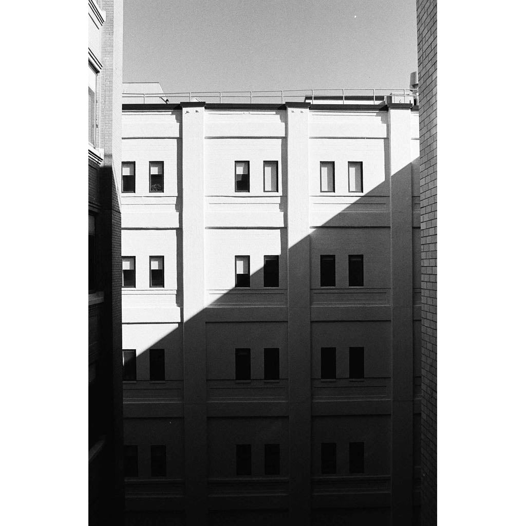 Black and white photograph of a building