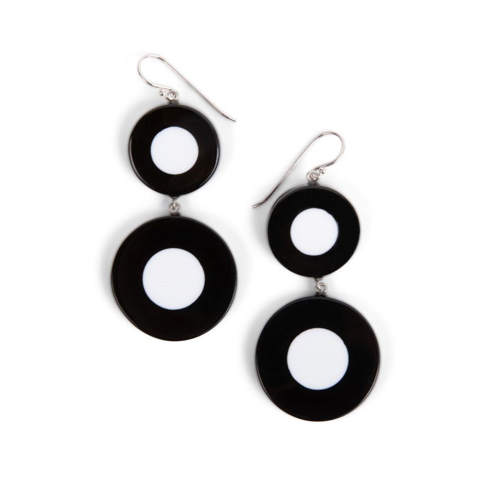 French Dot Pattern Drop Earrings (Black &amp; White)