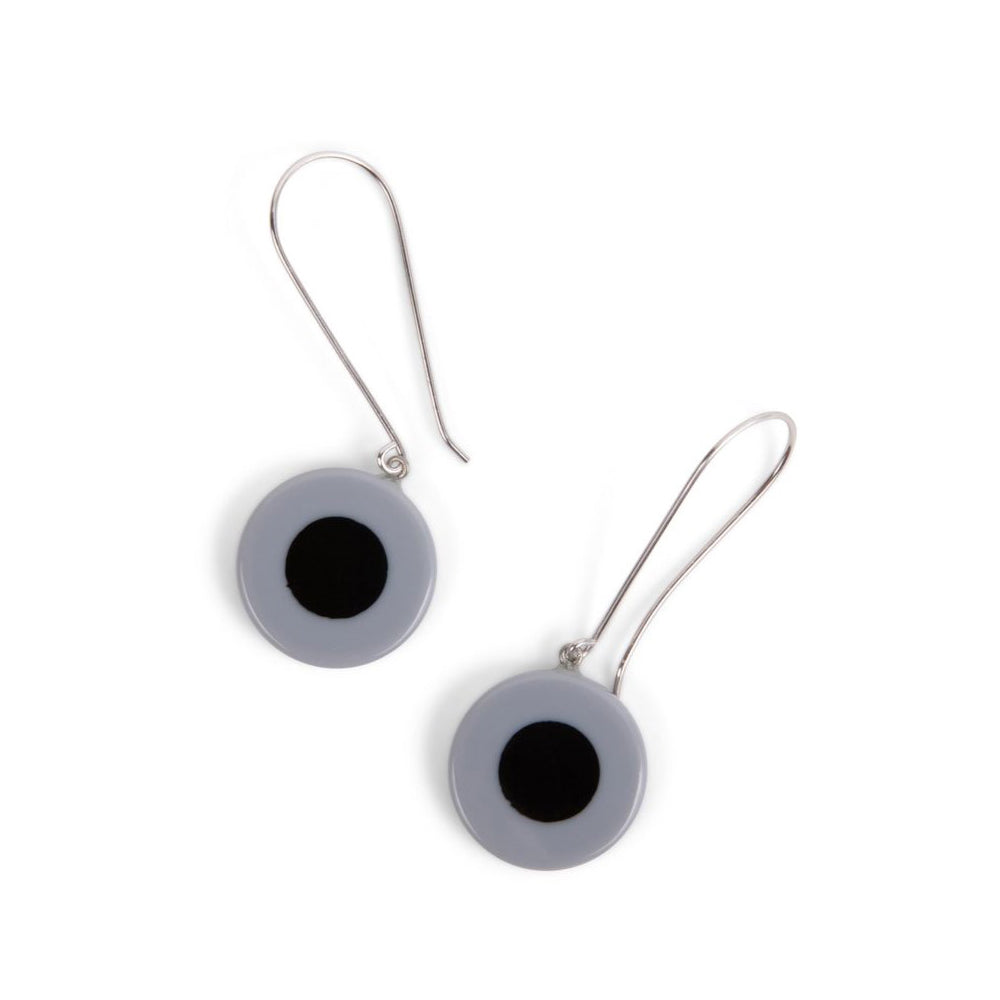 French Dot Pattern Long Wire Earrings (Gray &amp; Black)