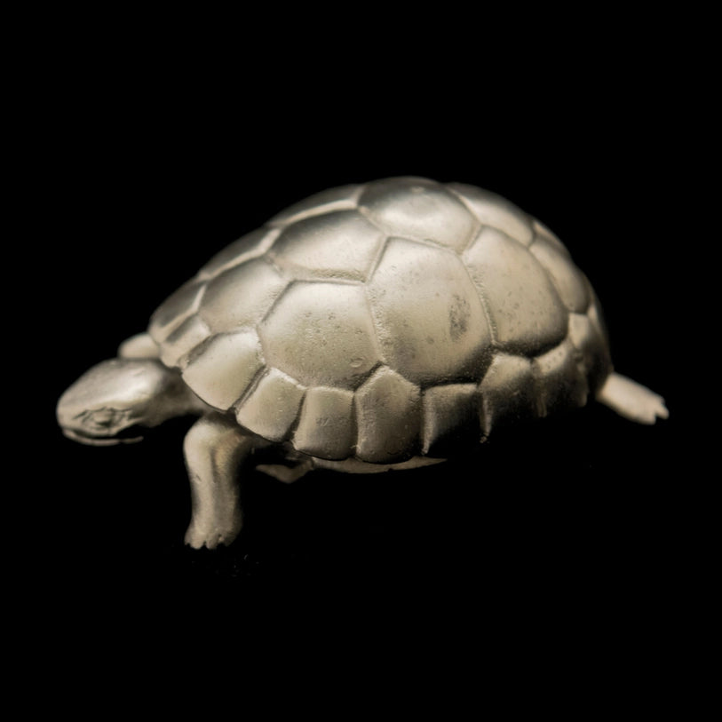 Bronze turtle figurine on a white background