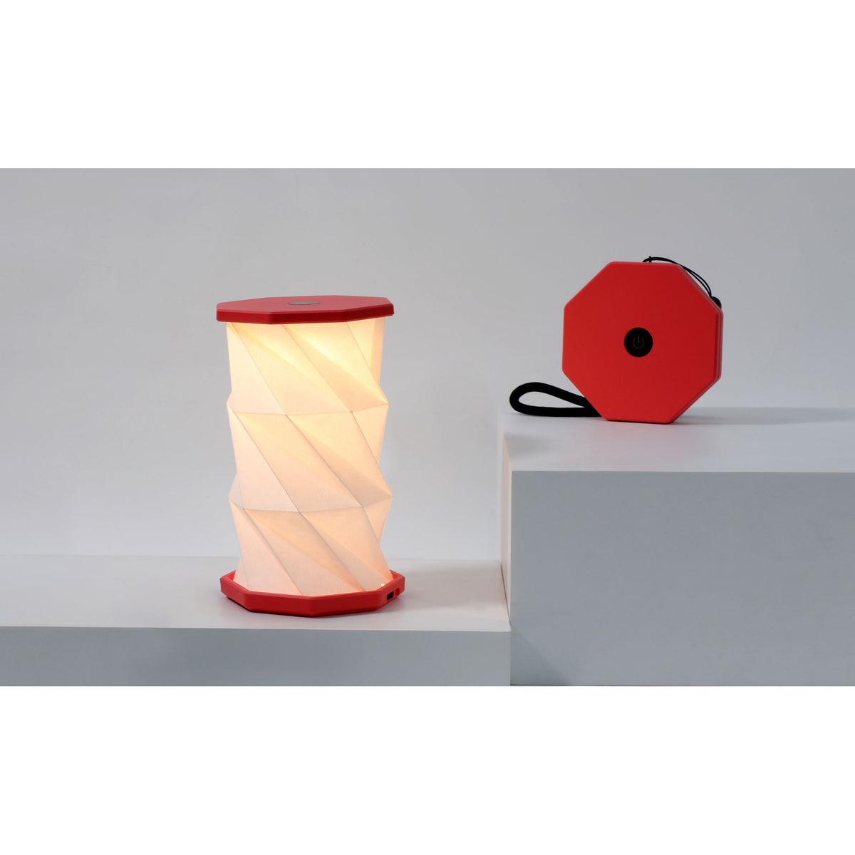 Mini Twist Hexagon Lamp - Coral Red