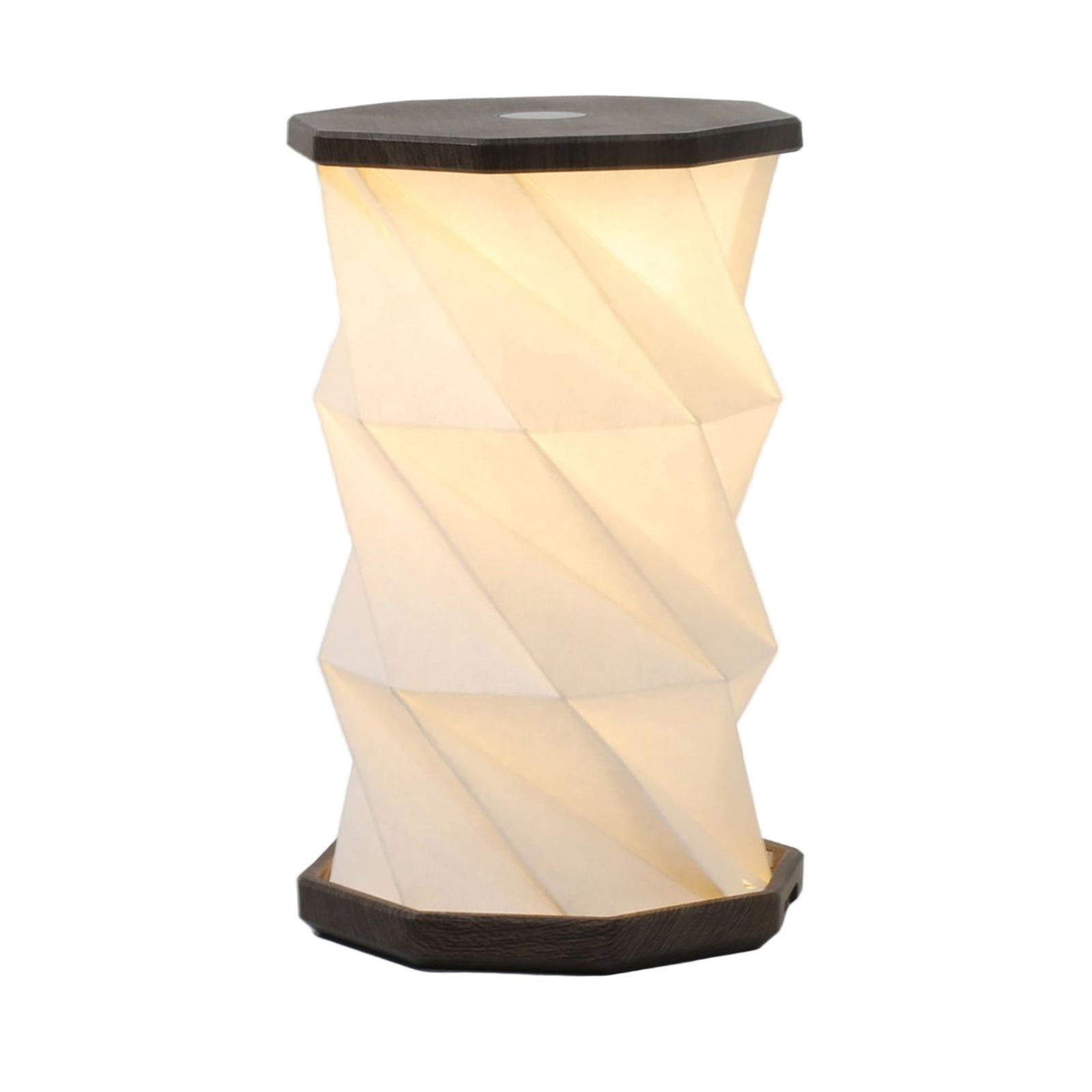 Modern table lamp with a twisted design on a white background
