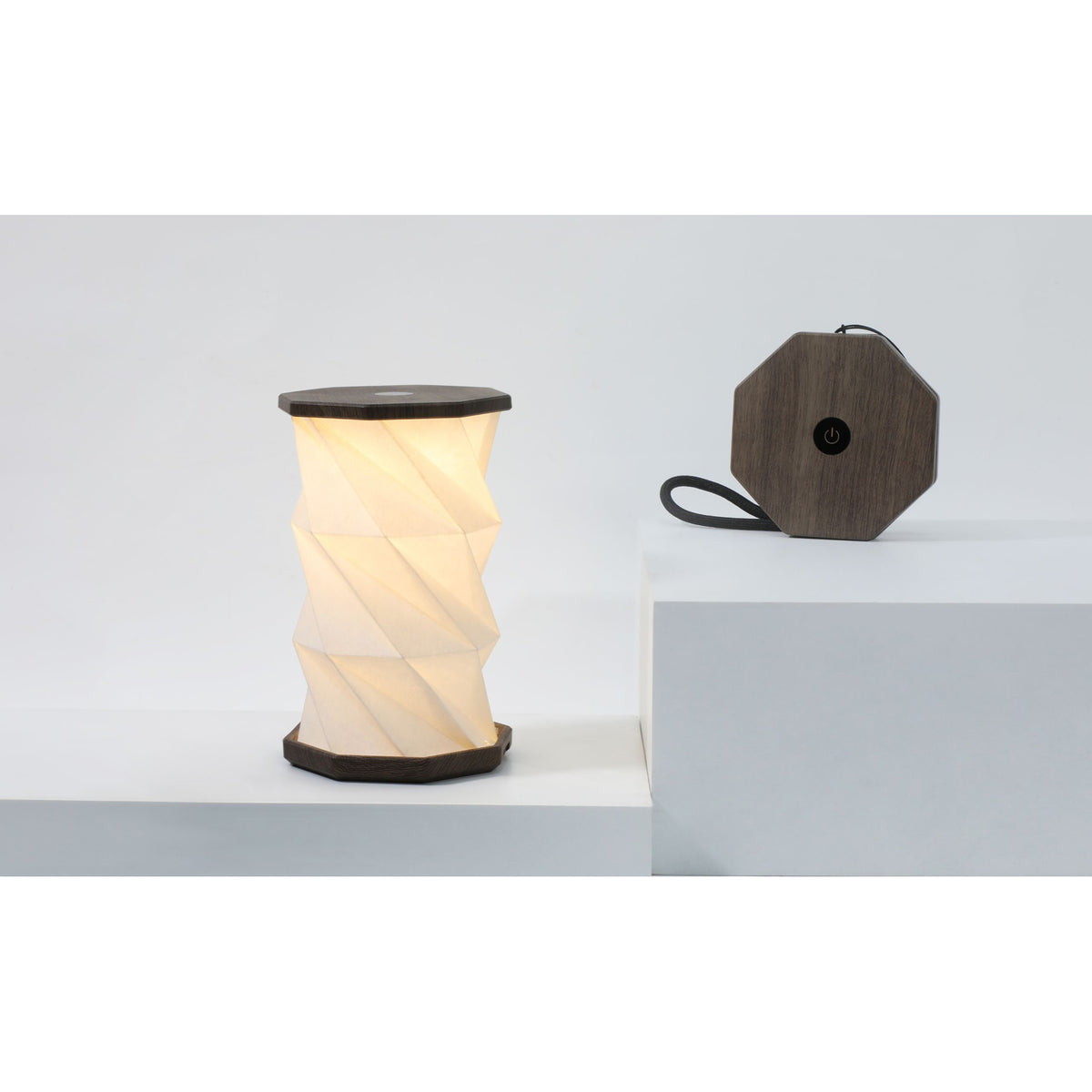 Mini Twist Hexagon Lamp - Walnut