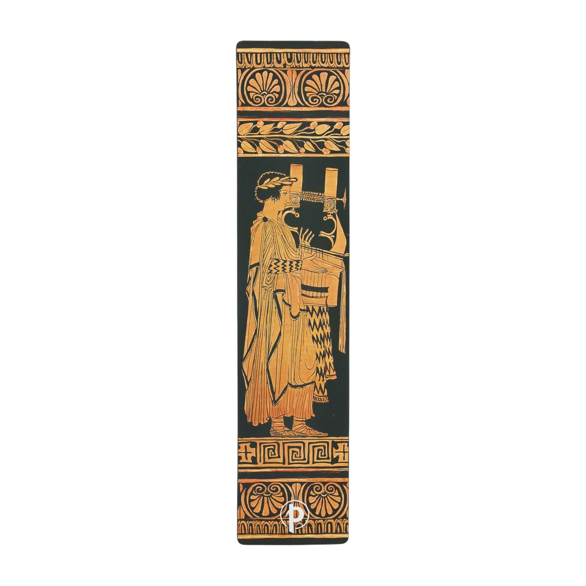 Decorative bookmark with ancient Greek design on a black background