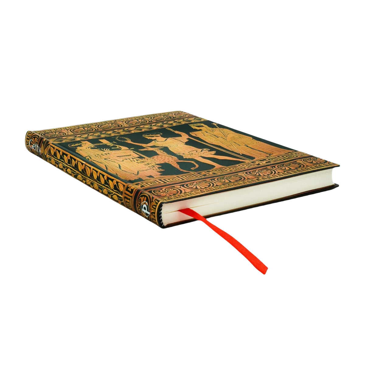 Decorative book with an open red ribbon on a white background