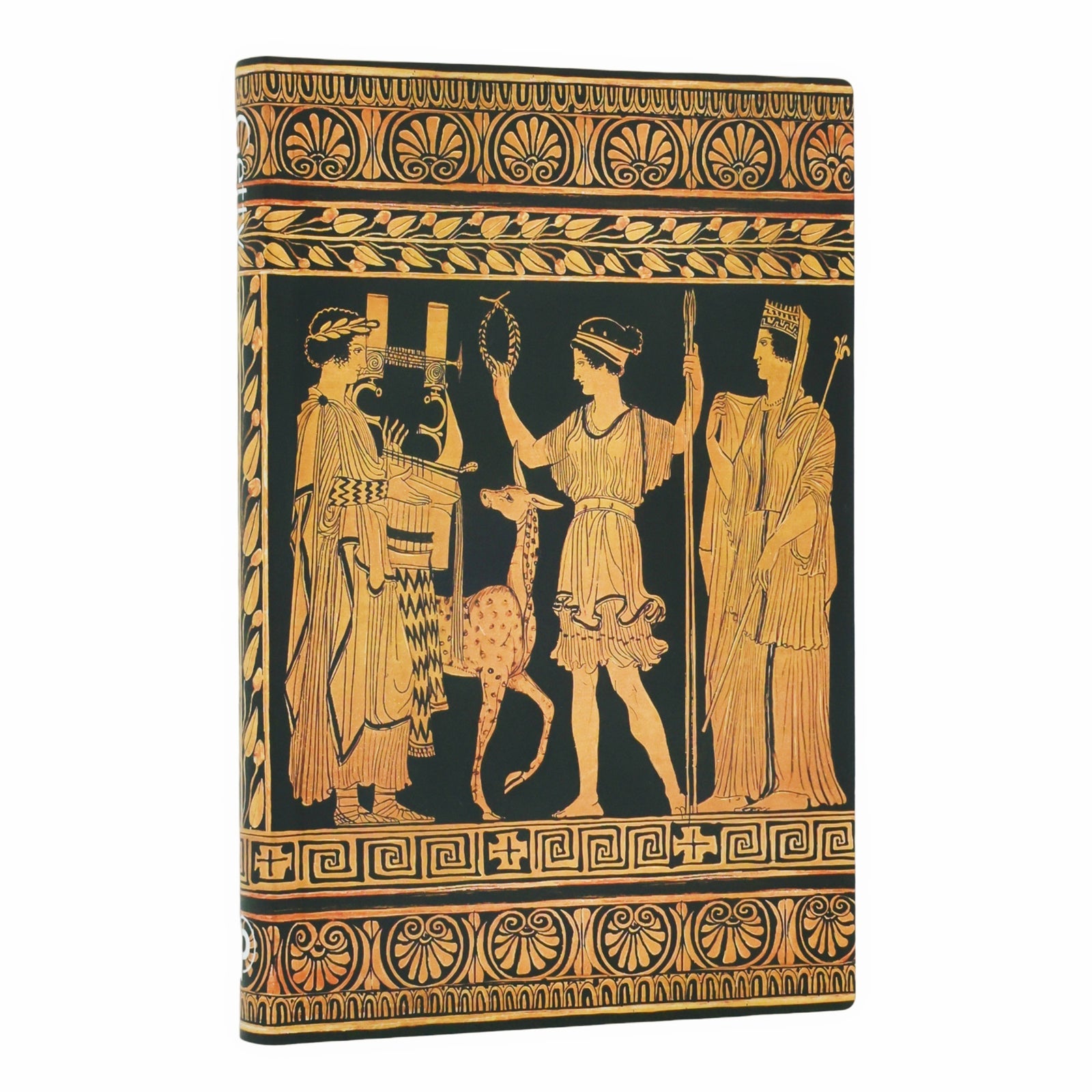 Decorative notebook with classical design on a black background