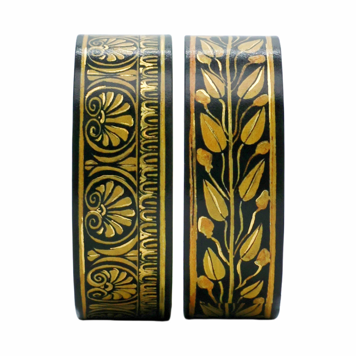 Decorative tape with black and gold pattern on a white background