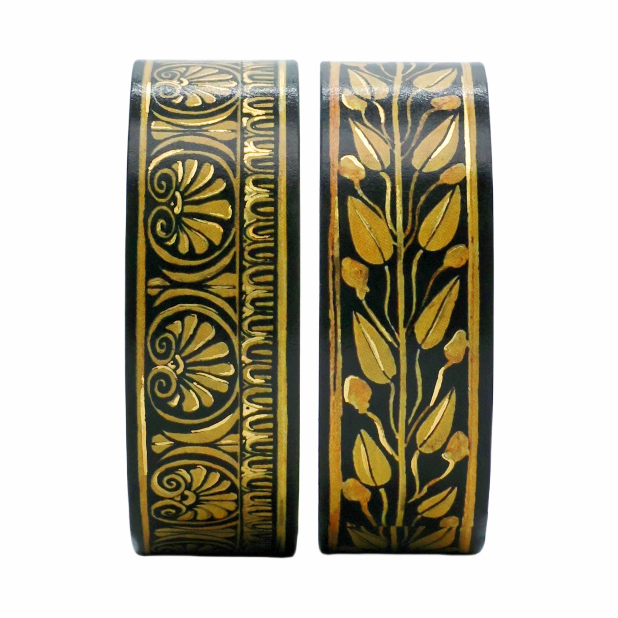 Decorative tape with black and gold pattern on a white background