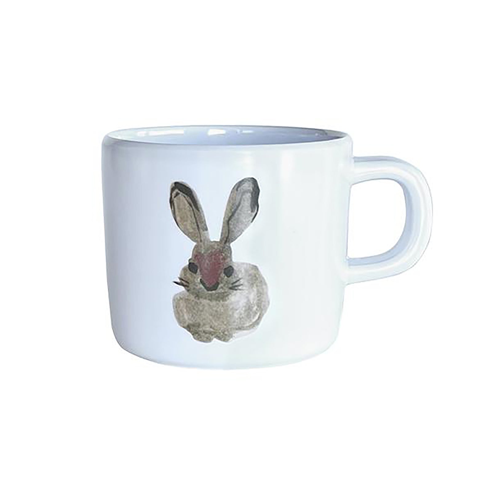 White mug with a rabbit design on a white background