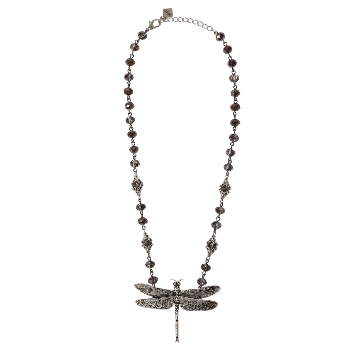 Necklace with dragonfly pendant on a white background