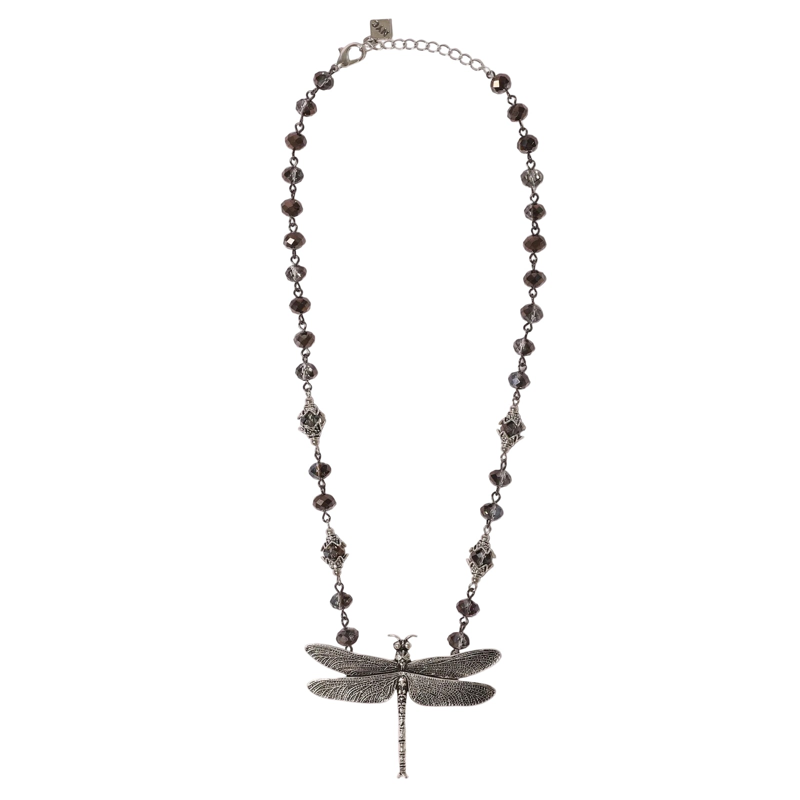 Necklace with dragonfly pendant on a white background