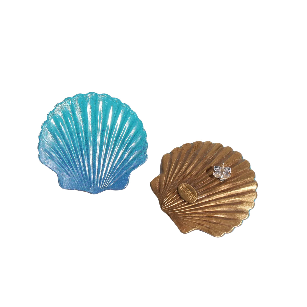 Blue and gold shell-shaped earrings