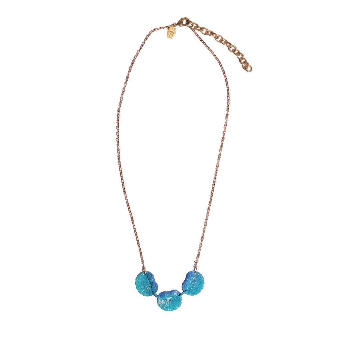 Necklace with blue circular shell pendants