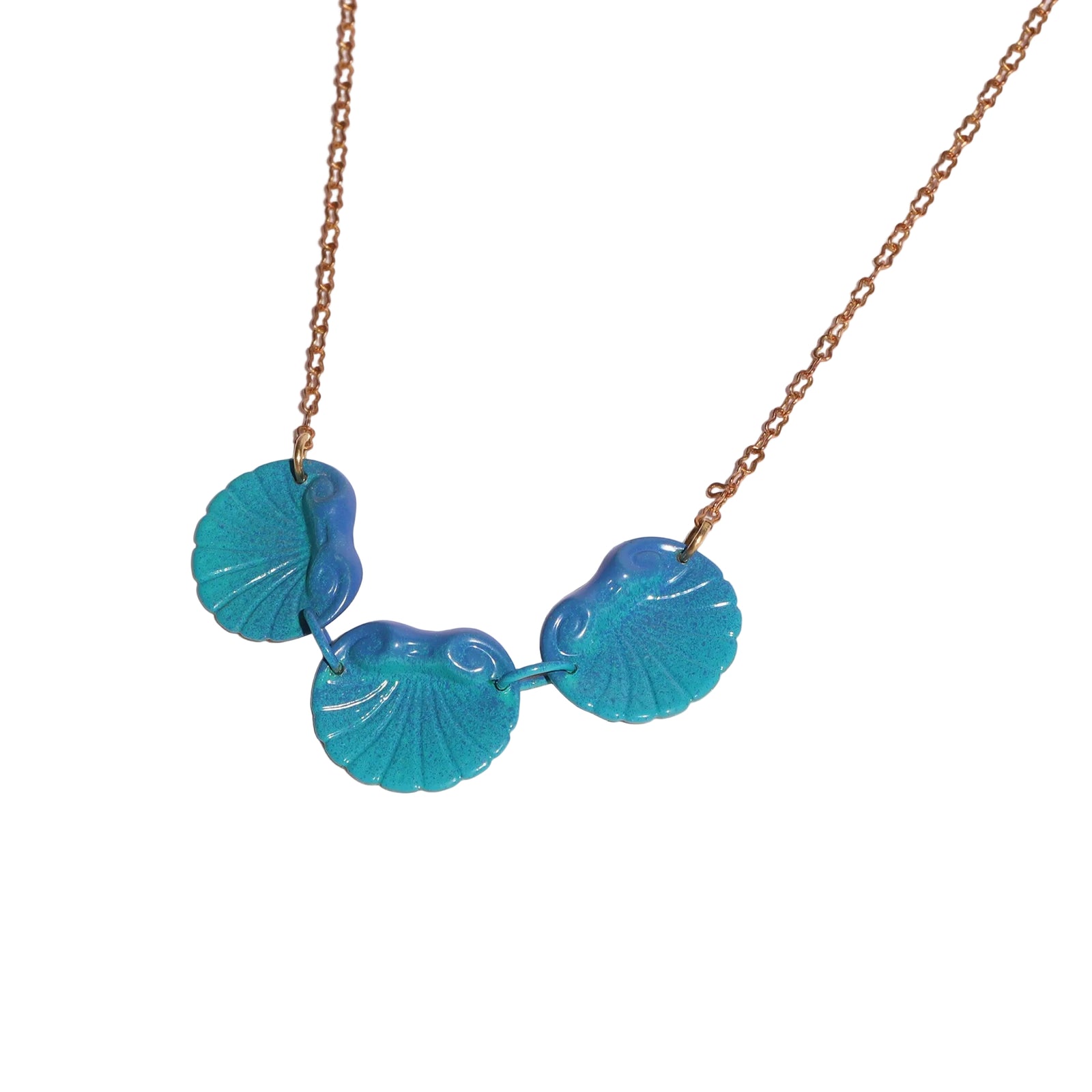 Necklace with blue shell-shaped pendants