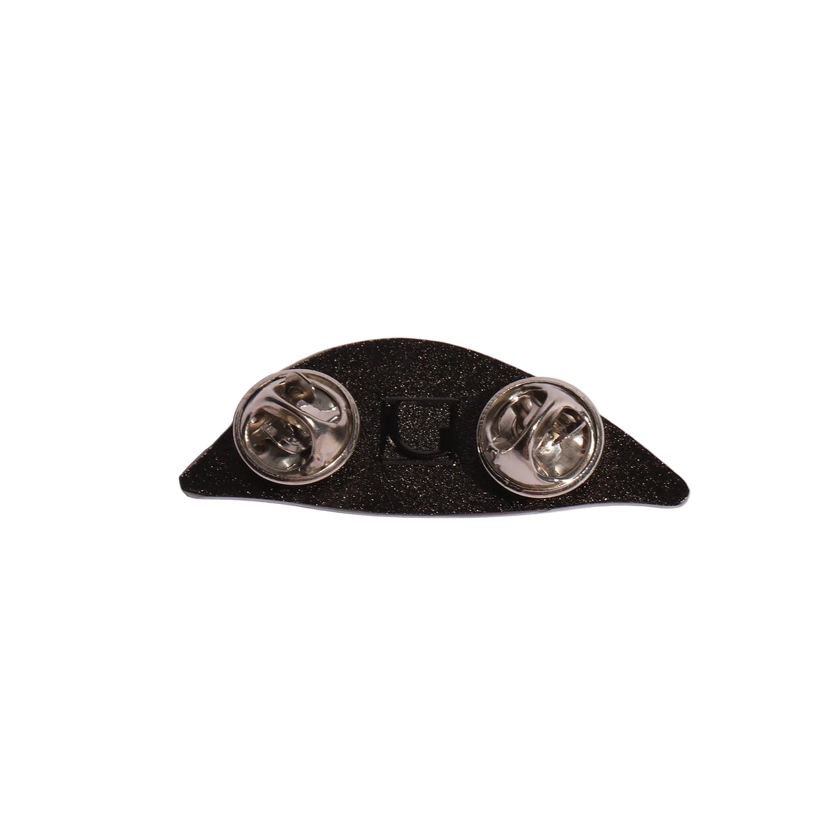 Back of pin with two silver circular components 