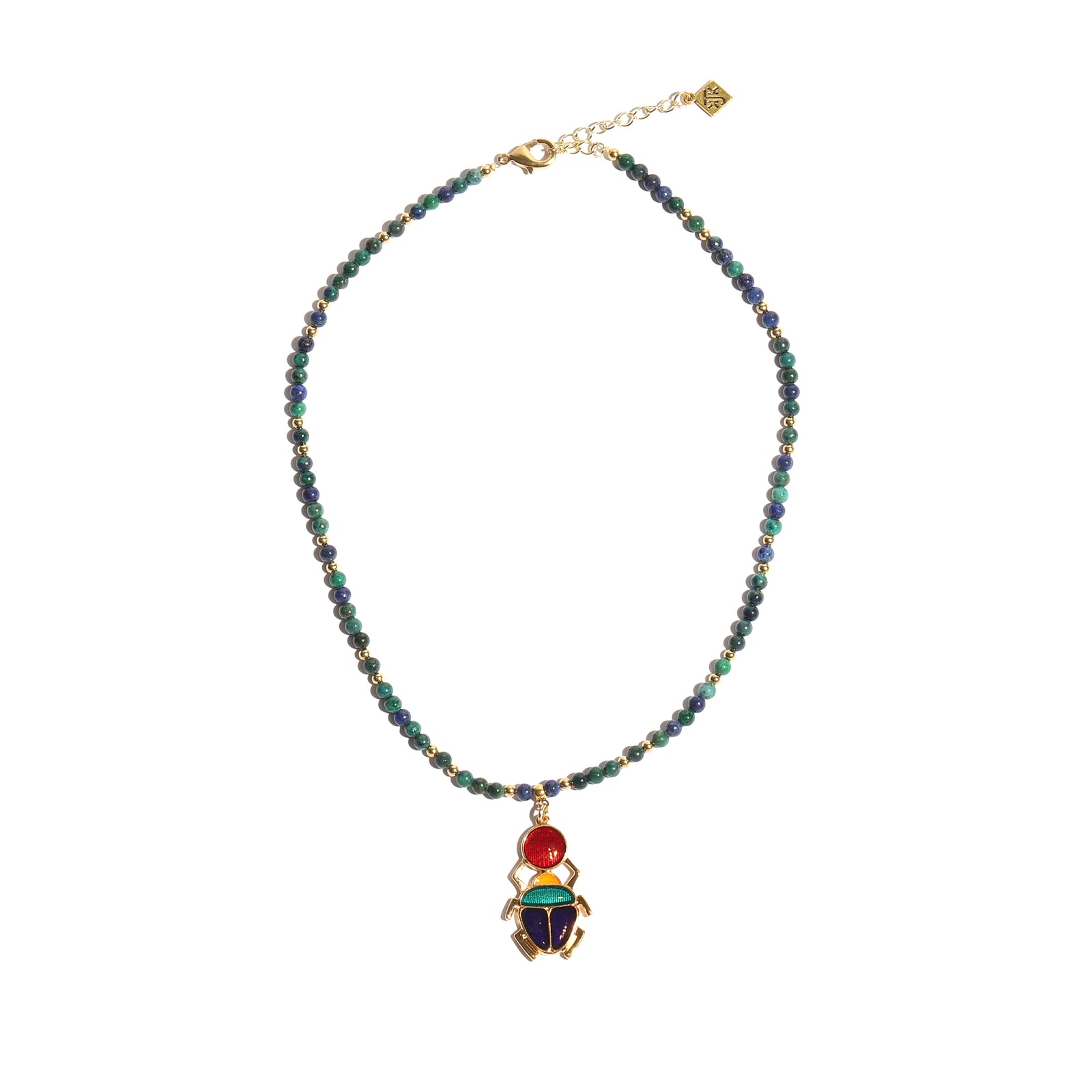 Necklace with a colorful pendant on a white background
