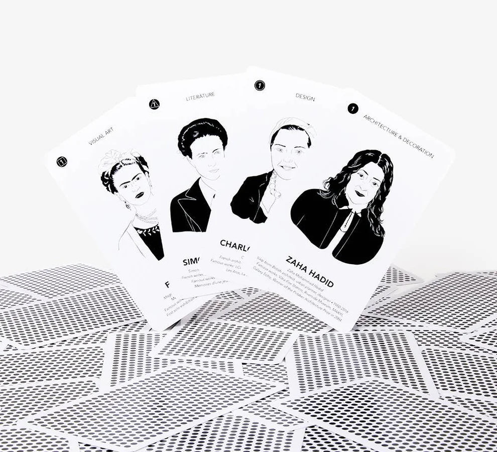 Card game box titled 'Iconic Women in Art' on a white background