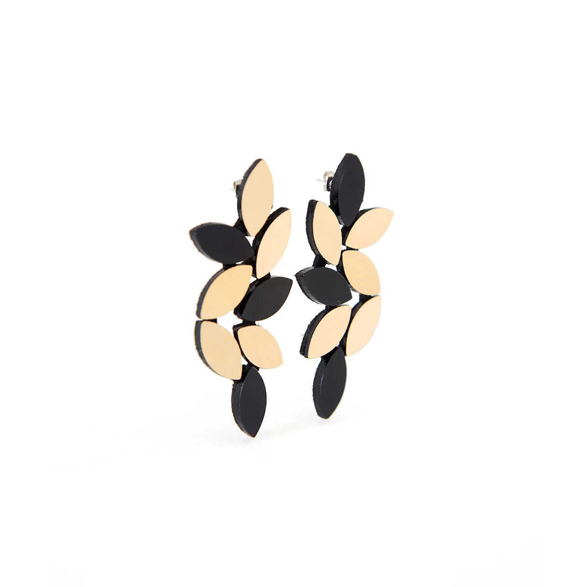 Kate Leaves Earrings Large Black &amp; Gold