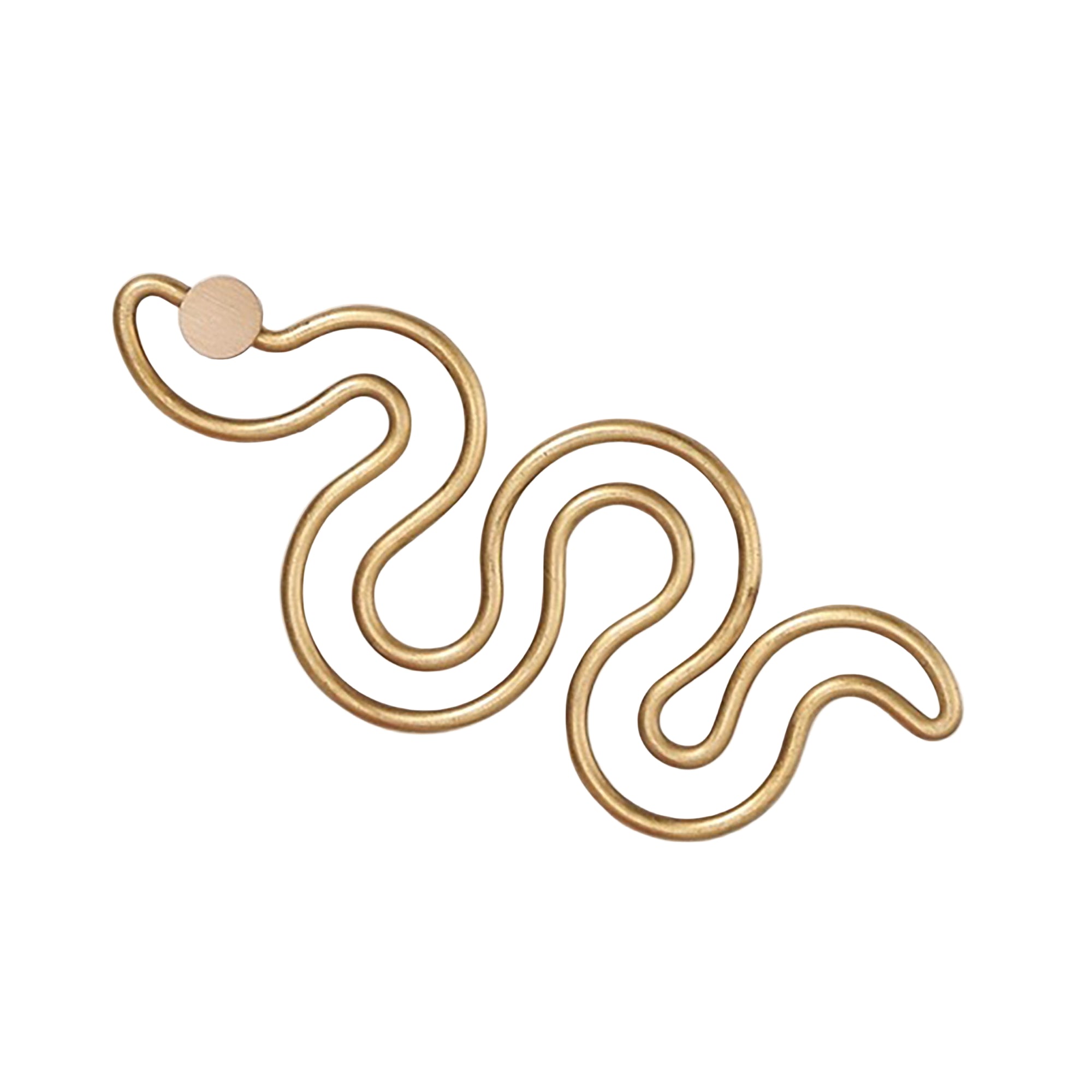 Gold snake-shaped keychain with a key on a white background