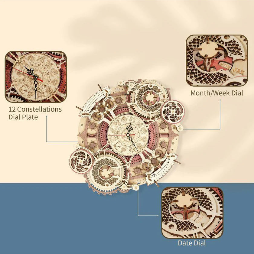 3D Mechanical Wooden DIY Zodiac Wall Clock