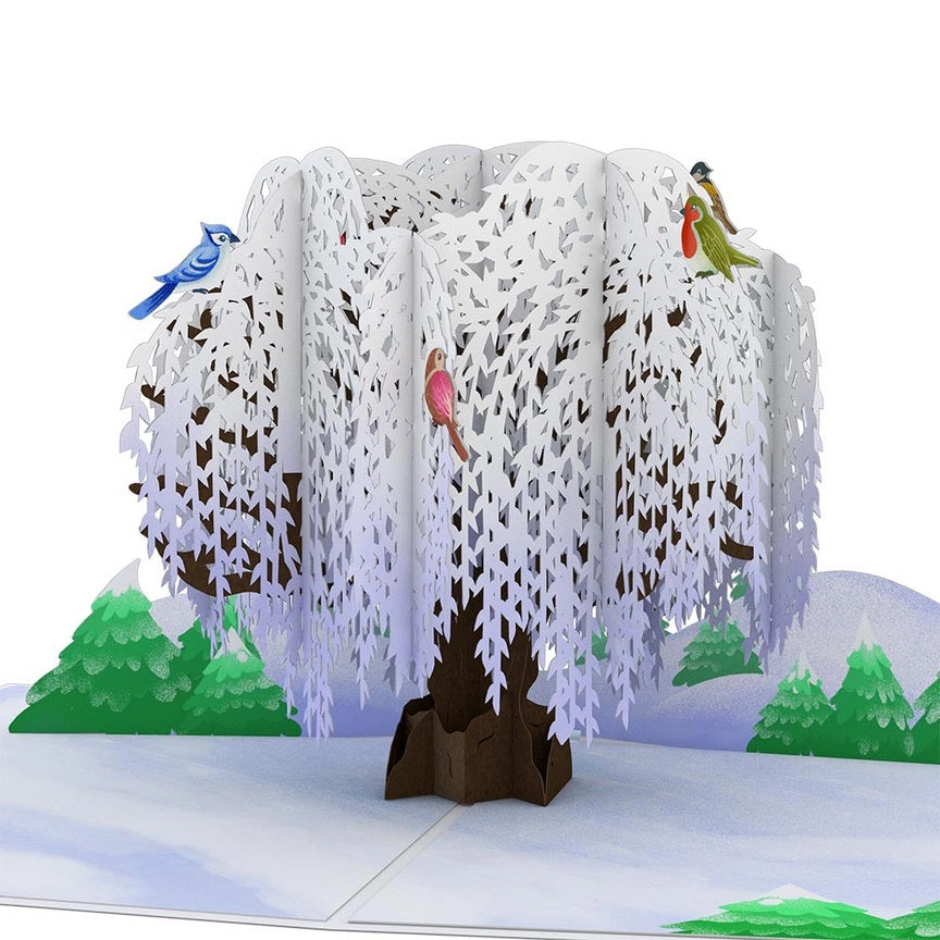 Winter Willow With Birds Pop-Up Holiday Card