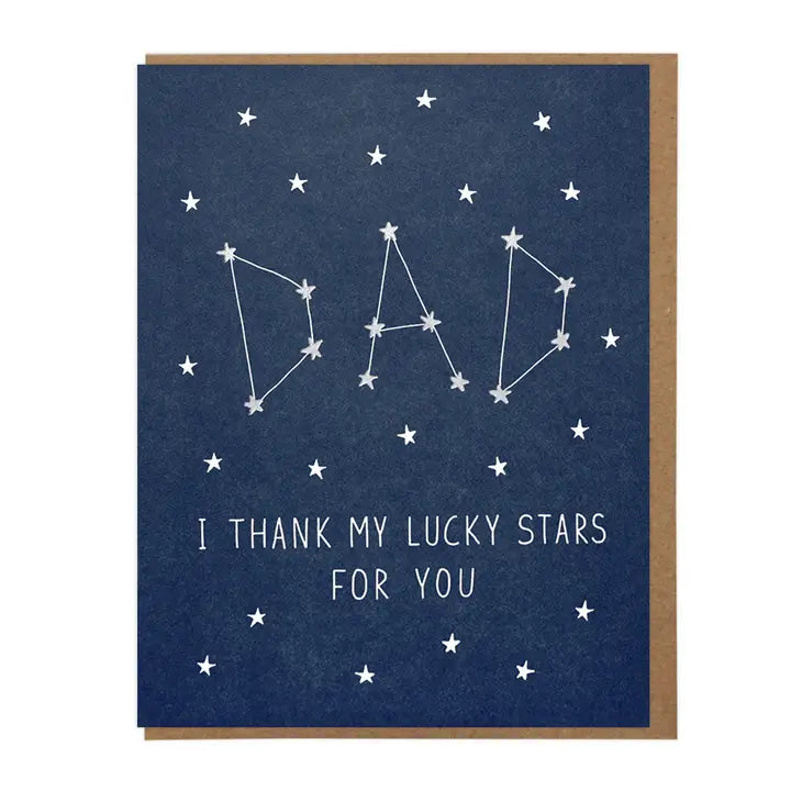 Greeting card with star constellation design and text on a blue background