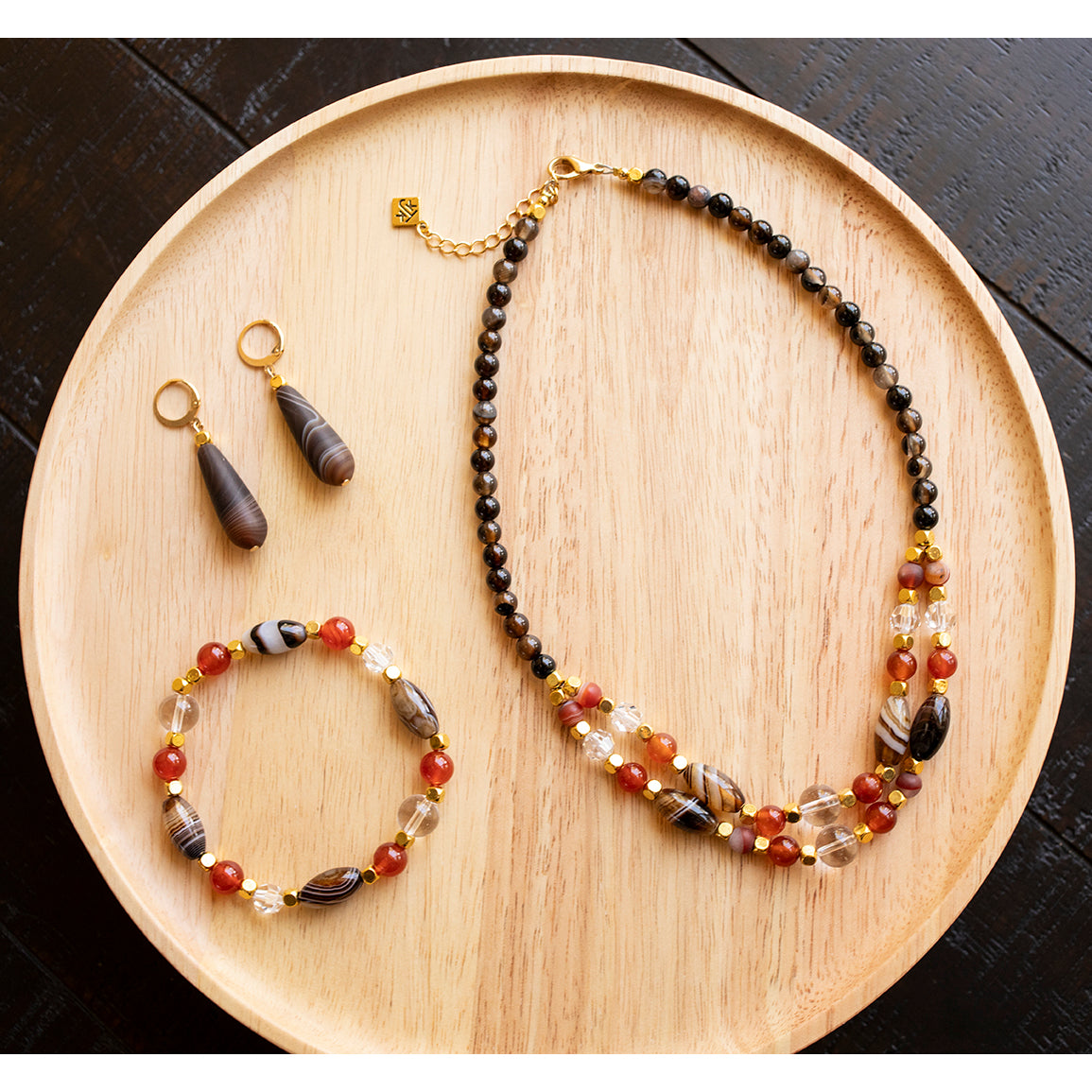 Carnelian, Agate and Crystal Double Strand Choker