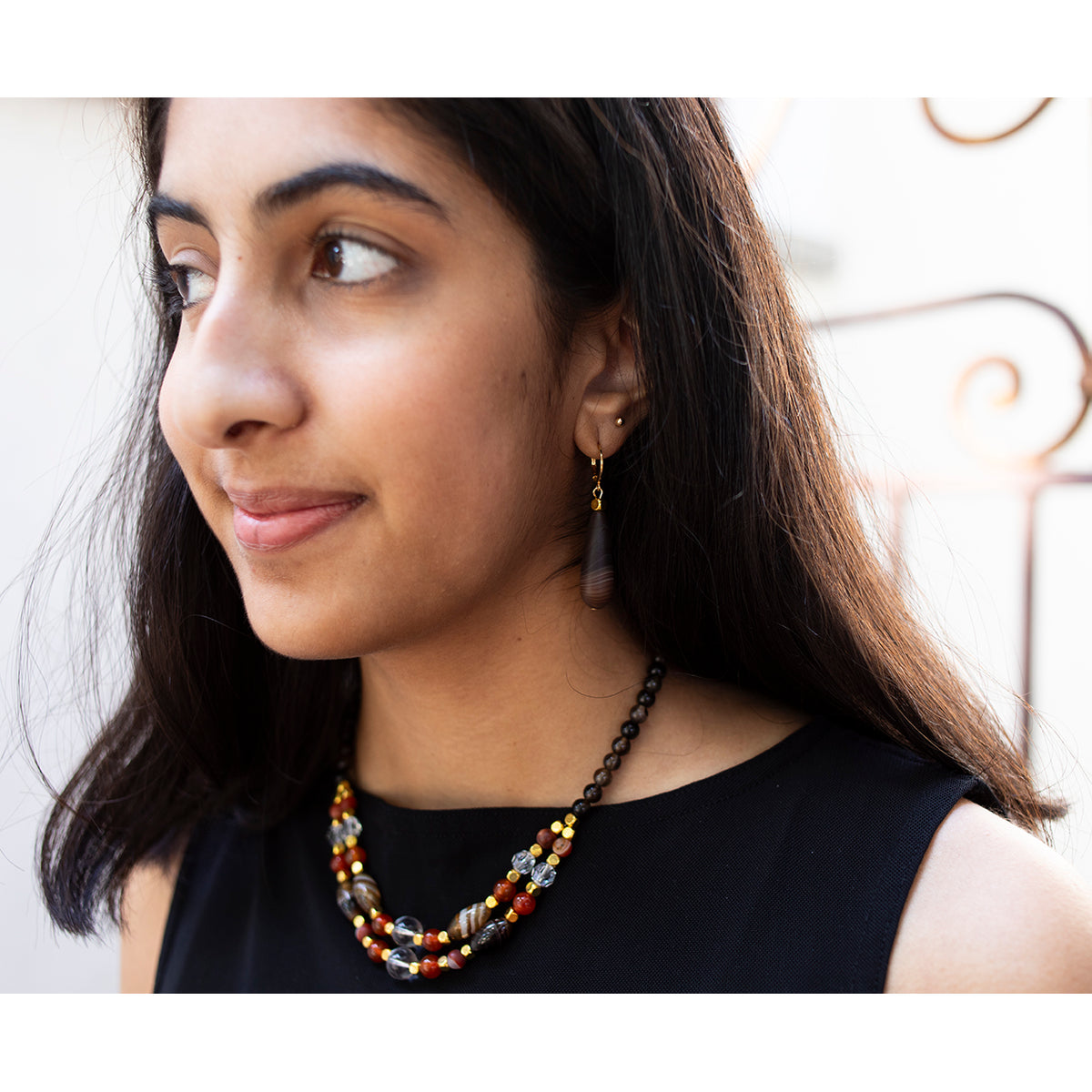 Carnelian, Agate and Crystal Double Strand Choker