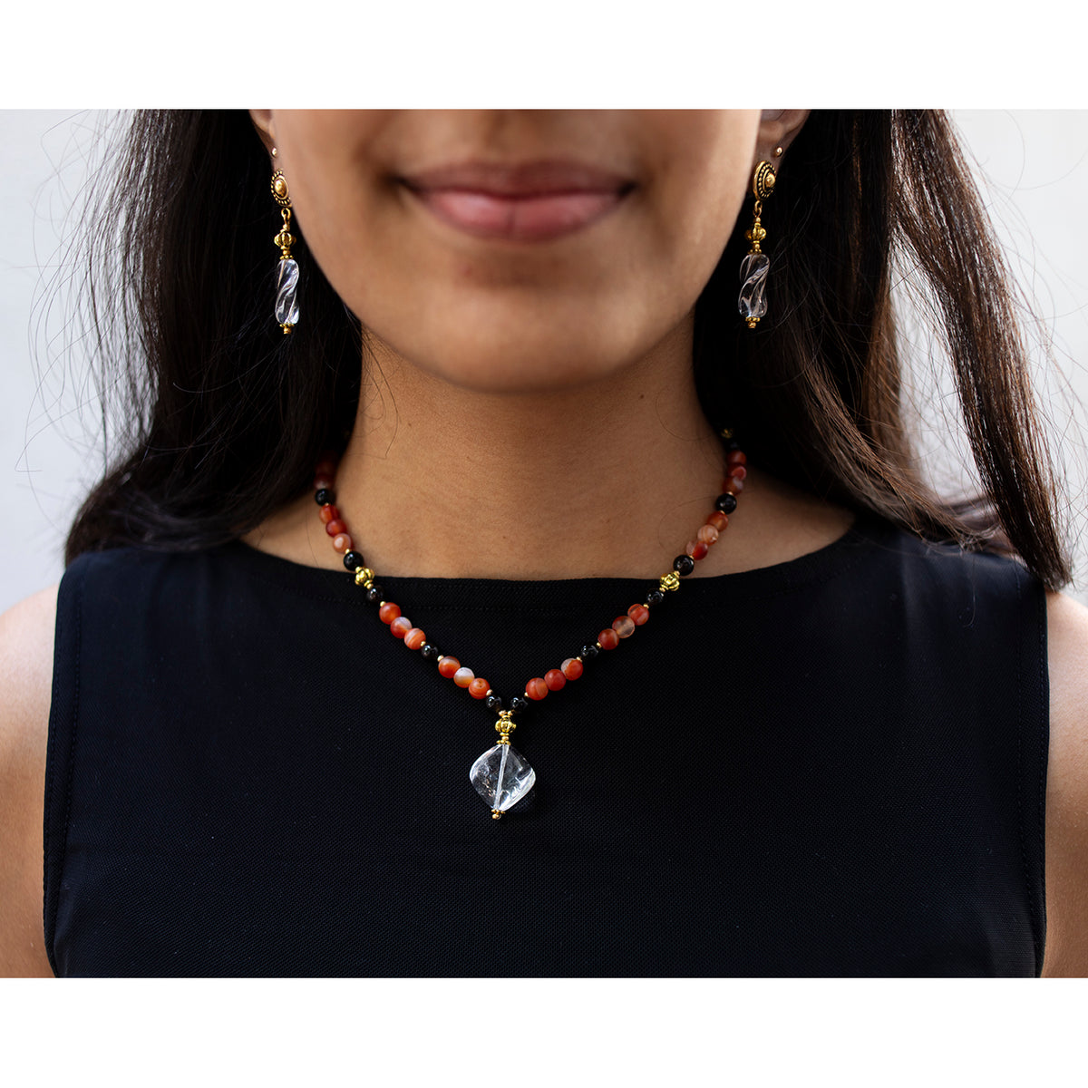 Carnelian, Agate and Crystal Pendant necklace