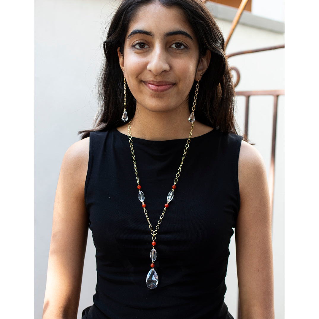 Carnelians and Crystals with Crystal Pendant Necklace